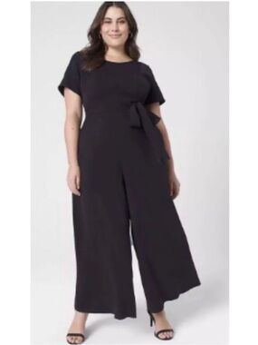 Lane Bryant Black Wide-Leg Jumpsuit with Side Tie